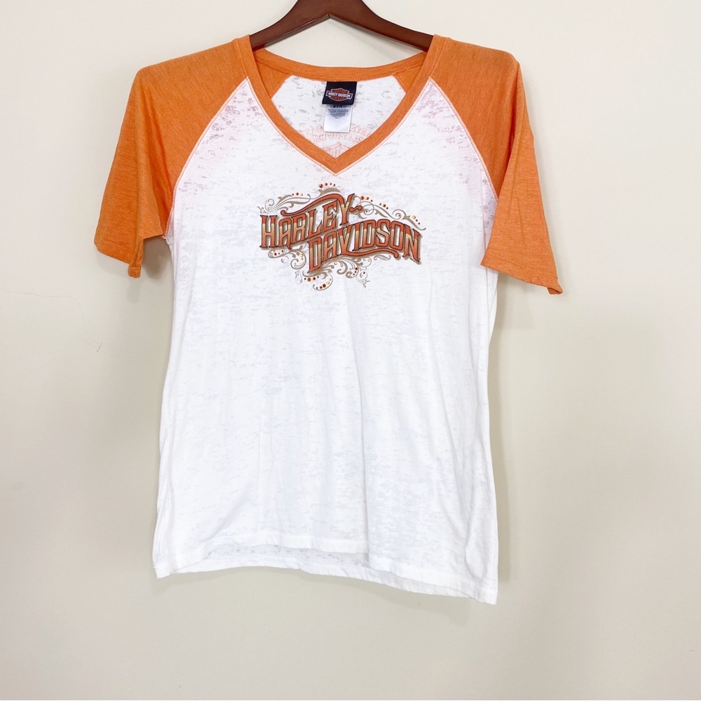 Harley Davidson Motorcycles T Shirt Size XL Wilmington NC USA Orange White